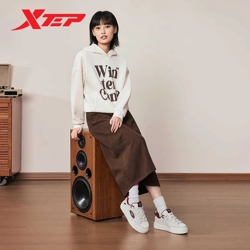 Xtep Low Skateboarding Shoes Women Spring Thick Sole Heightening Breathable Retro Sneakers 875118310017