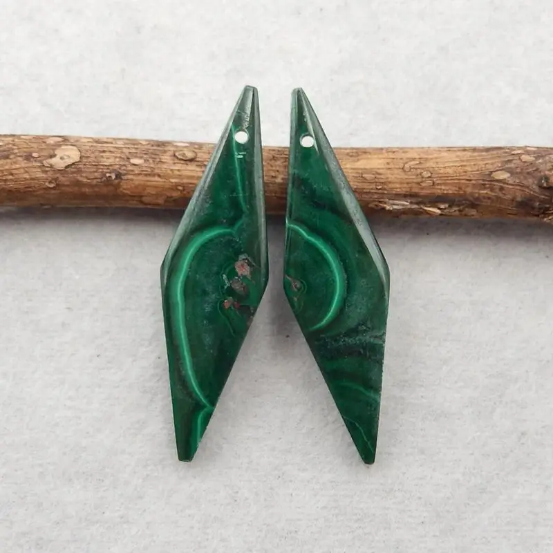Semiprecious Stones Jewelry Natural Malachite Drilled Earring Bead Accessories For Women,39x11x5mm,7g