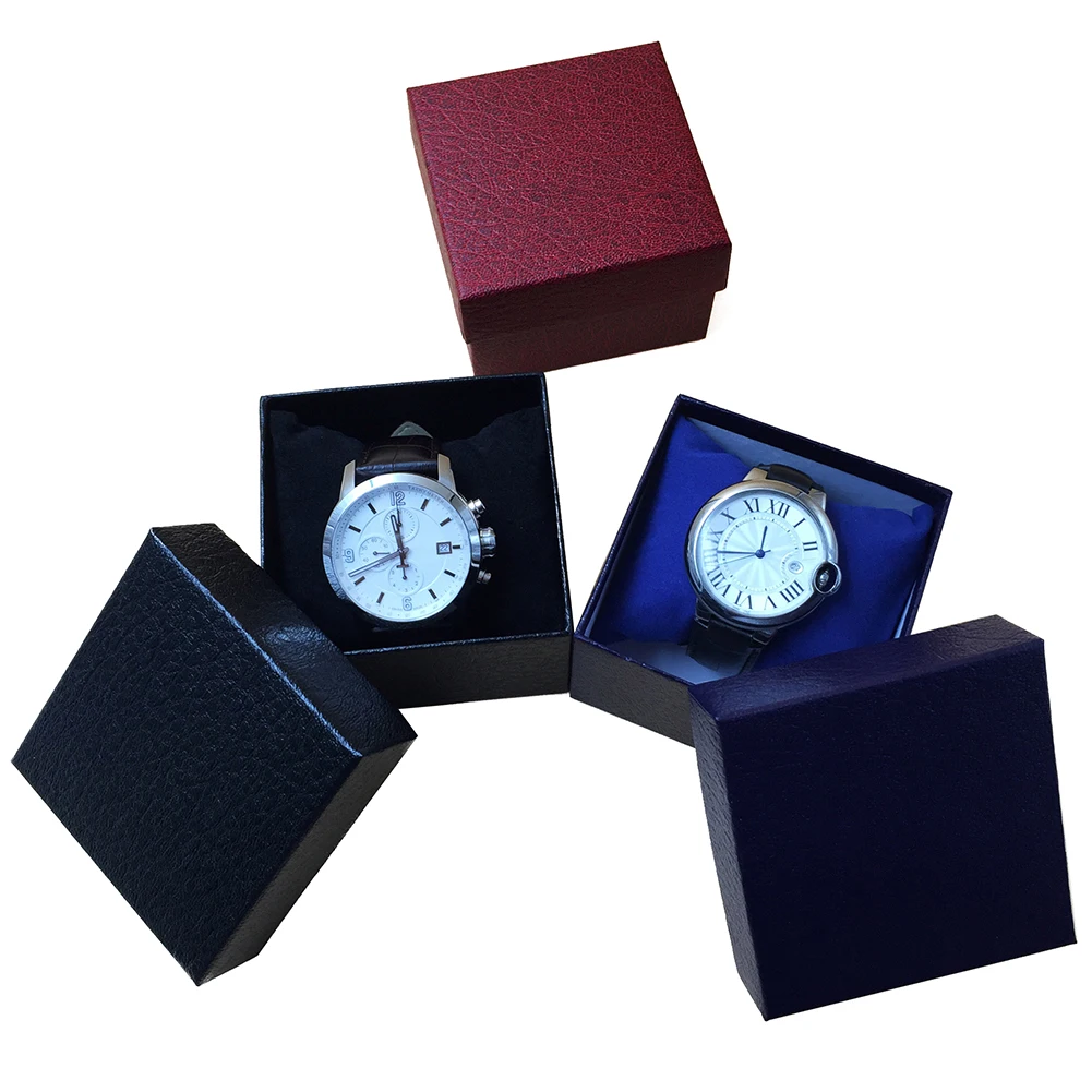 HOTS!! Black/Blue/Red Jewelry Box Cardboard Present Gift Box Case for Bangle Jewelry Ring Earrings Wrist Watch Box with Pillow high quality custom watch flannel grey look pallet ring bracelet jewelry display valet tray with pillow cushion