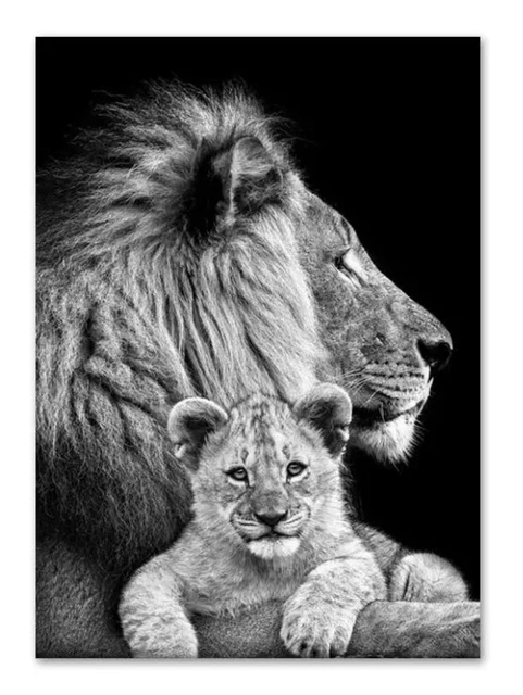 Black and White Animal Family Poster Lion Family Print Canvas Wall Art Modern Painting Picture Decor Bedroom Aesthetic Art 26