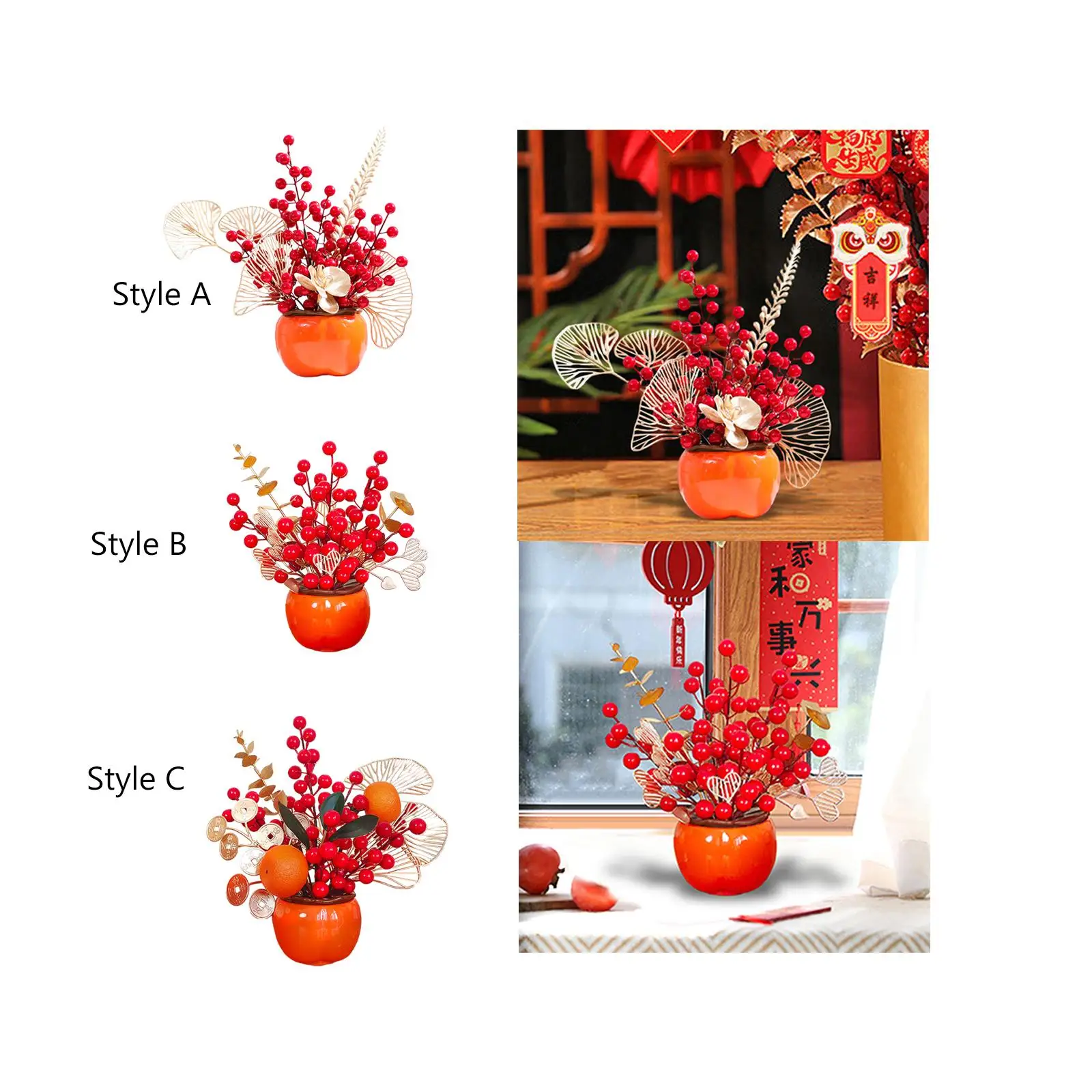 Chinese New Year Decoration Tabletop Creative Decorative Spring Festivals Floral Arrangement for Cabinet Holiday Bedroom Decor