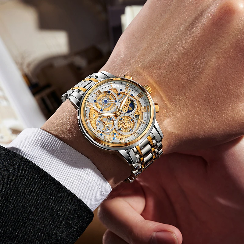 LIGE Luxury Watch for Men's Waterproof Stainless Steel Quartz Analog Fashion Business Sun Moon Star Wristwatches Top Brand+box