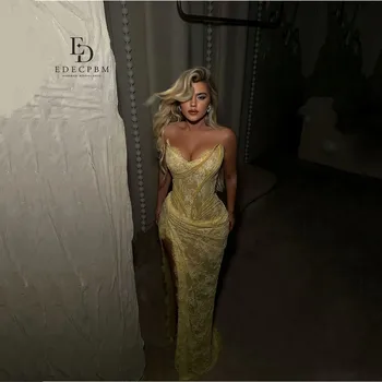 EDECPBM Lace Evening Dresses فساتين سهرة Vestidos De Festa Customized Yellow Mermaid Beautiful Prom Dresses Store Sexy 2025 1