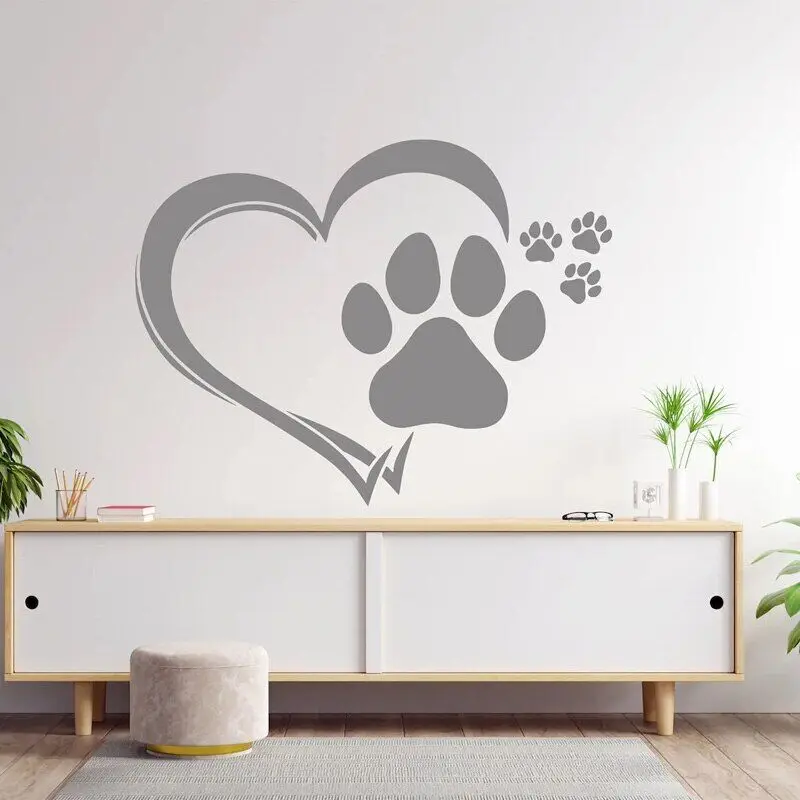 Wall Stickers Heart Paws Dog Wall Decor Dog Wall Decals pet grooming Art Lover Bedroom Vinyl Nursery Decals Art 3D61