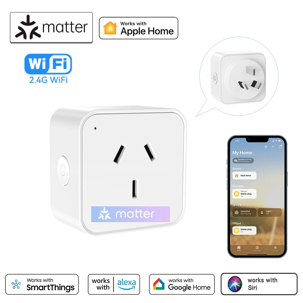 Matter WiFi Smart Plug AU สมาร์ทซ็อกเก็ต Home Power Outlet APP รีโมทคอนโทรลเสียงทํางานร่วมกับ Apple HomeKit Siri Alexa Google Home 1