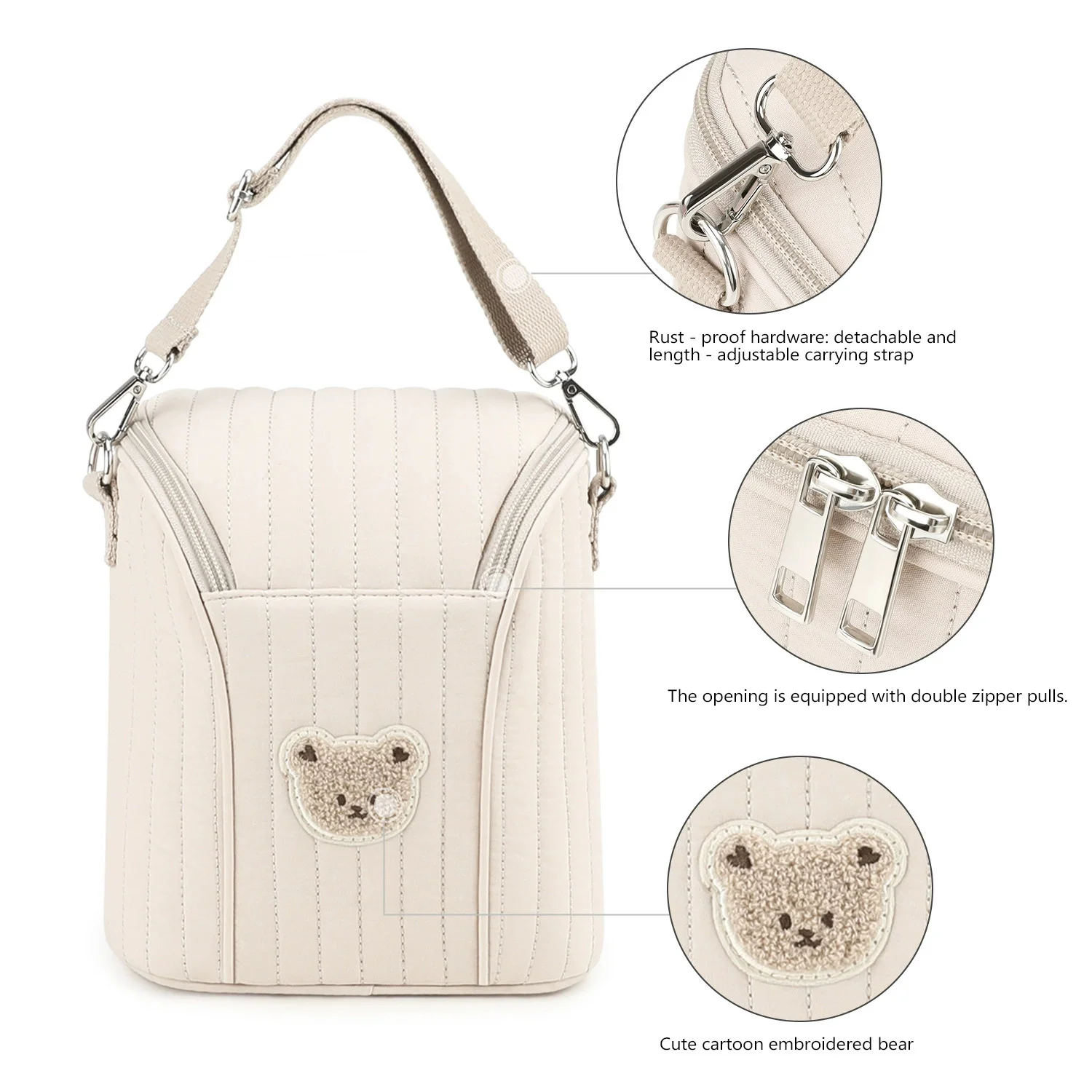 코튼 휴대용 보관 가방 지퍼 자수 기저귀 가방 재사용 가능한 기저귀 위생 패드 주최자 유모차 가방 화장품 핸드백