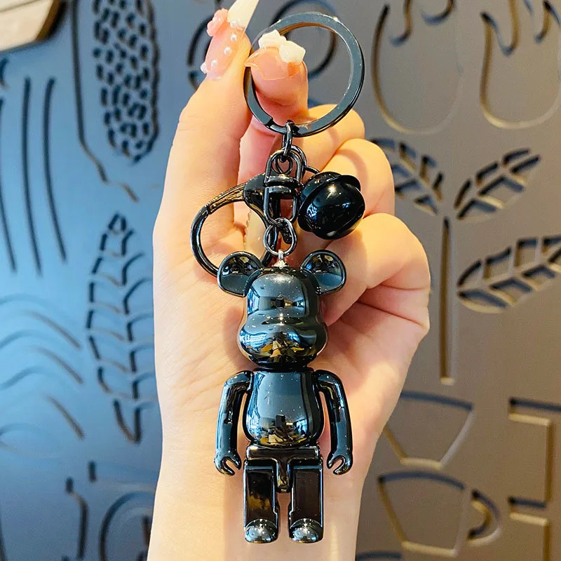 

Cute Bearbricklys Keychain Charm Gold-plated Bear Pendant For Women Bag Car Keyring Mobile Fine Jewelry Accessories Lovers Gift