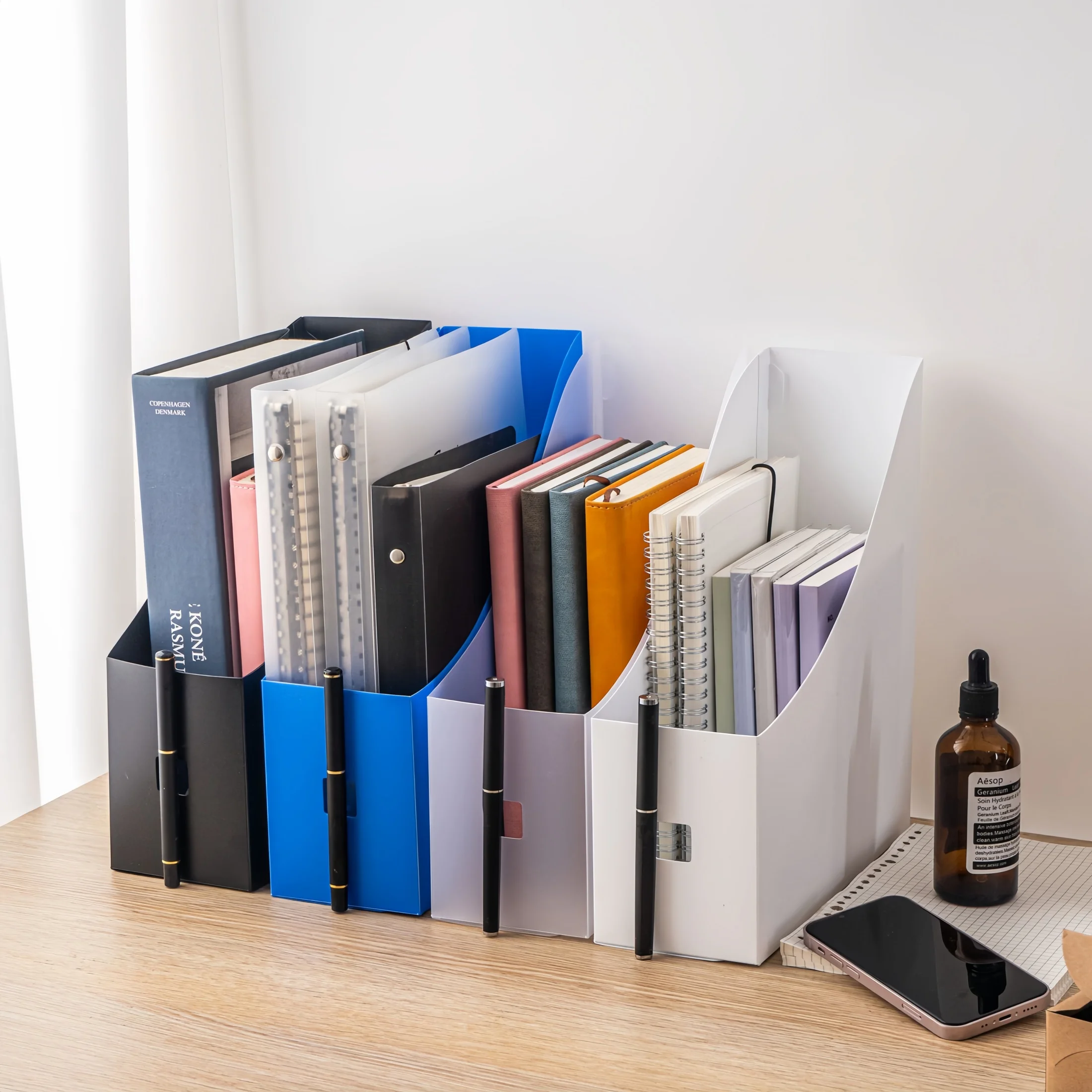Book Organizer Book Holder Book Stand File Box Student Dormitory Desktop Book Stand Desktop Organizing and Storage Box Thickened Plastic Foldable Book Stand