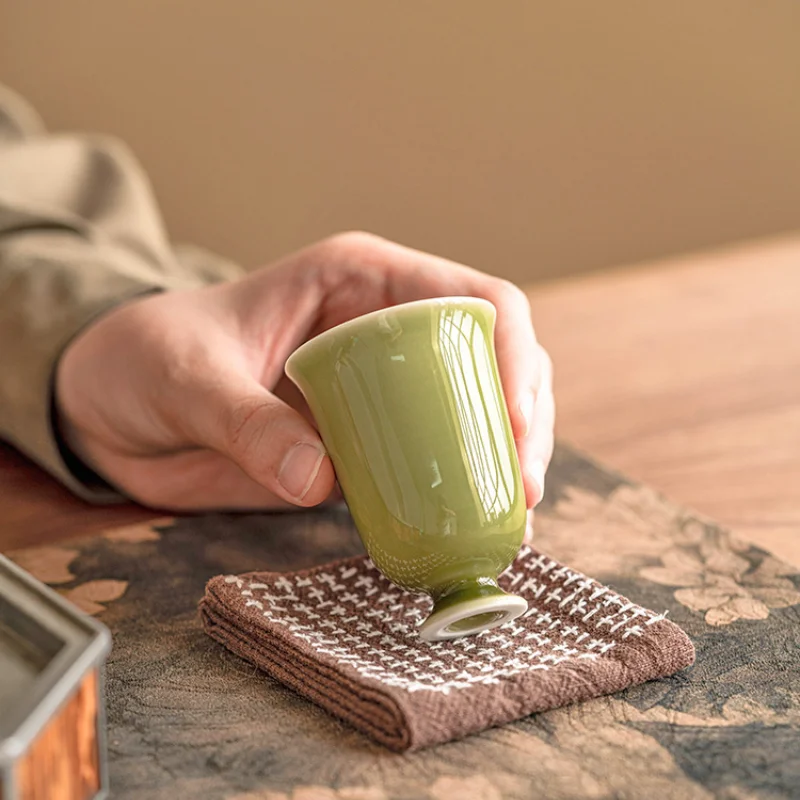 2pc/set Yaozhou Kiln Celadon Teacup Tea Dust Green High Foot Fragrant Cup Tea Tasting Single Mug Personal Master Cup Teaset 50ml