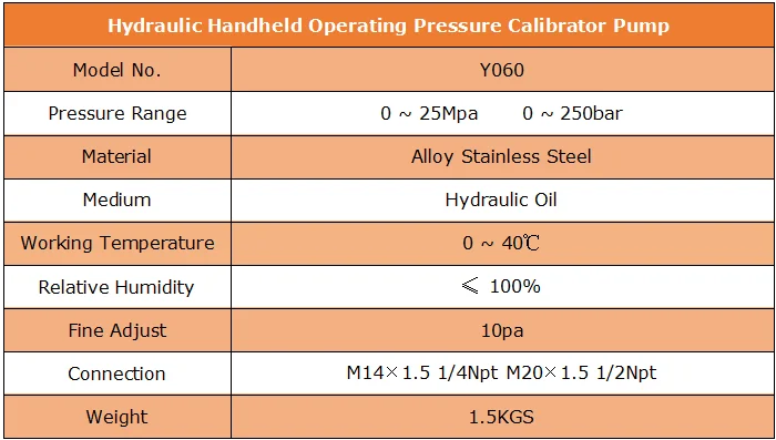 0 ~ 25Mpa Hydraulische Druckkalibrierungspumpe Handdruckkalibrator – Detail 6