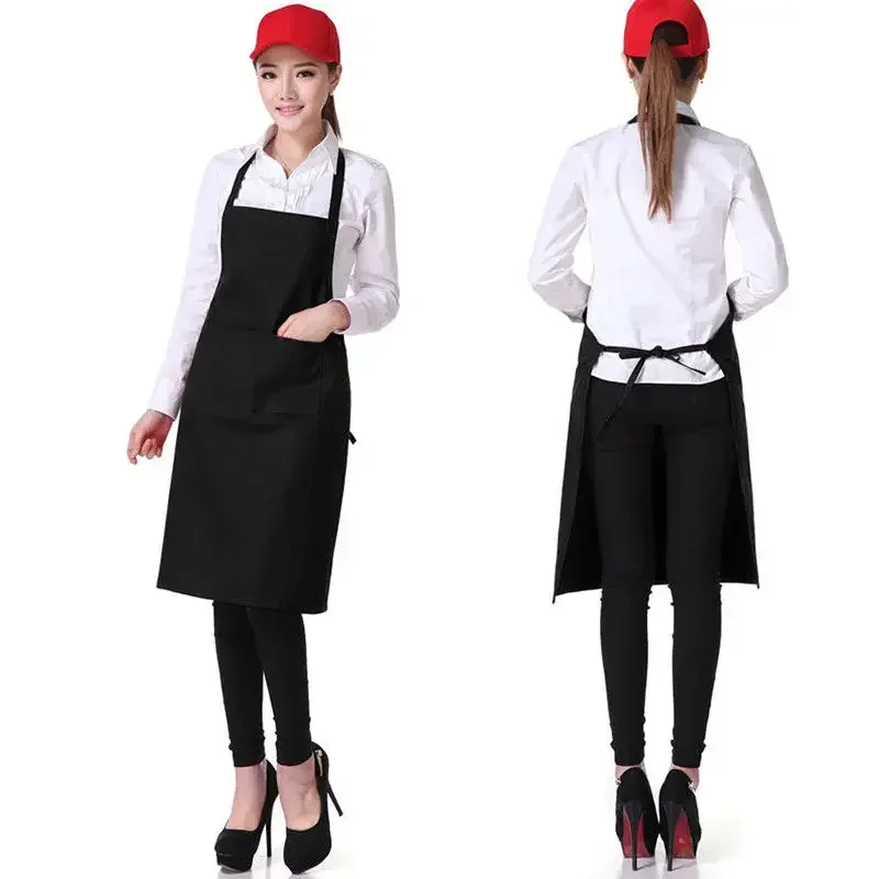 New Fashion Unisex Work Apron For Men Canvas Black Apron Bib Adjustable Cooking Kitchen Aprons For Woman With Tool Pockets 2023