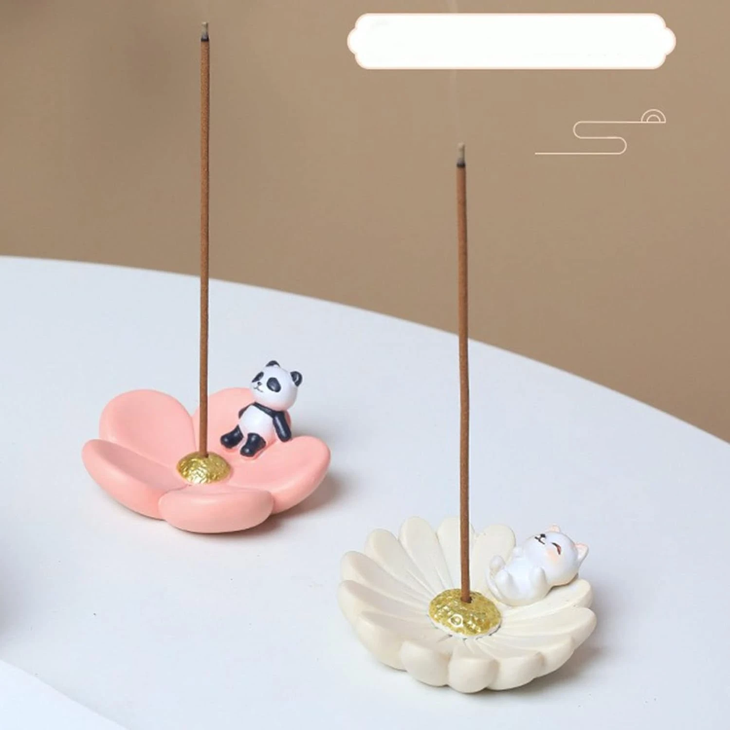 Japanese-Style Stick Holder, Flowers Ceramic Burner, Forg Tray Decor Set