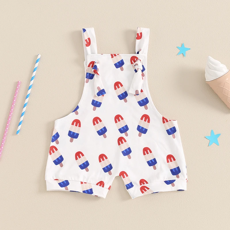 

Suefunskry 4th of July Toddler Romper Overalls Baby Girls Boys Ice Cream Stripe Stars Letter Print Sleeveless Summer Jumpsuit