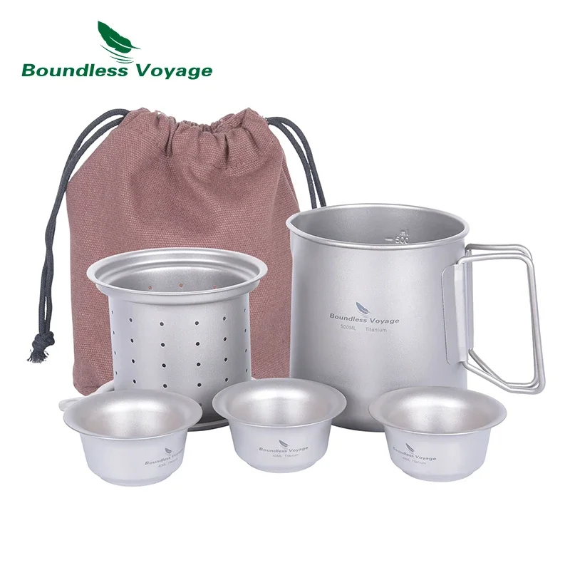 Boundless Voyage 500ml Titanium Teapot Cup Set with Filter Single Layer Coffee Tea Maker Drinking Mug Portable Cookware Teaware