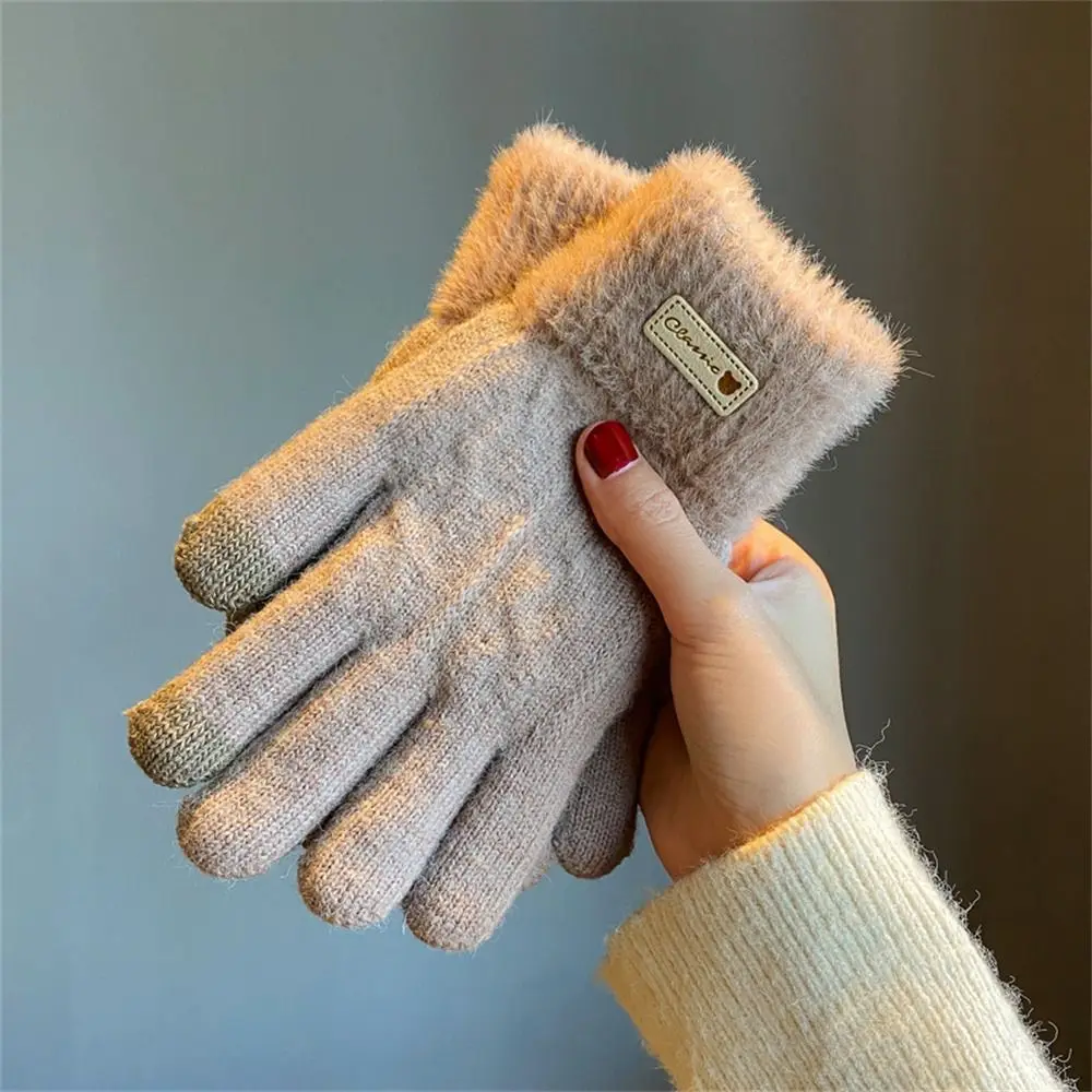 Cute Touch Screen Knitted Gloves Windproof Thick All Finger Gloves Cold Proof Warm Gloves Autumn Winter