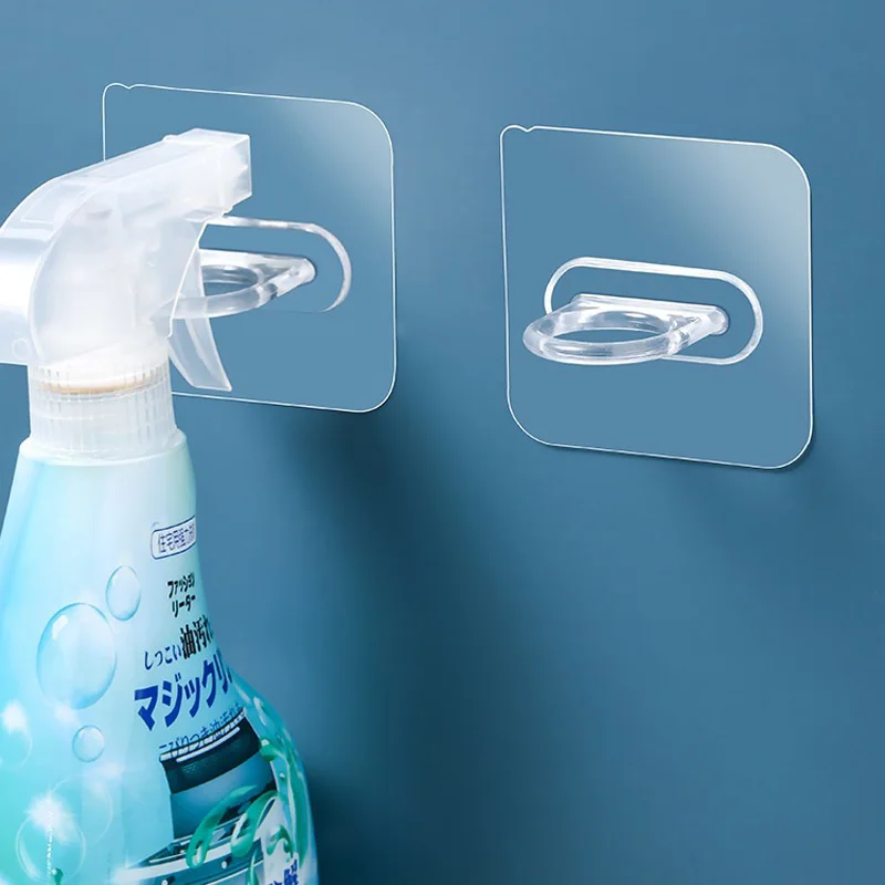 16/2PCS Spray Bottle Holder Adhesive Bottle Hooks Clear Spray Bottle Hooks Shower Curtain Rod Holder Wall Mount Utility Hooks 5