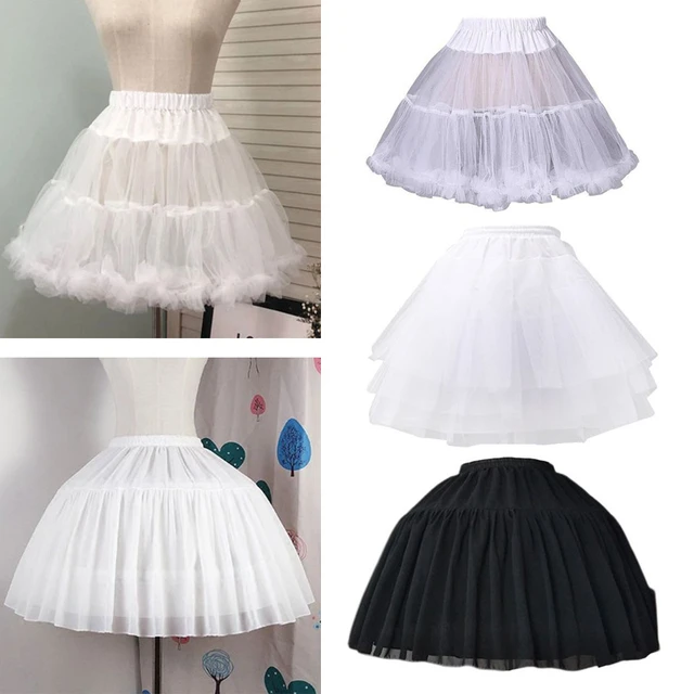 Women Girls Ruffled Short Petticoat with/no Hoop Solid Color Fluffy Bubble  Tutu Skirt Puffy Half