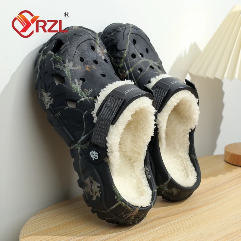 YRZL Winter Slippers Men Indoor Warm Slippers Summer Removable Sandals Men Casual Non Slip Plush Fur Clogs for Men