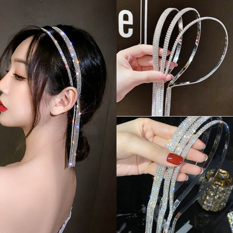 Luxus Kristall Haarbänder Für Frauen Lange Quaste Haar Bands Koreanische Strass Stirnband Hochzeit Mädchen Haar Zubehör Geschenke
