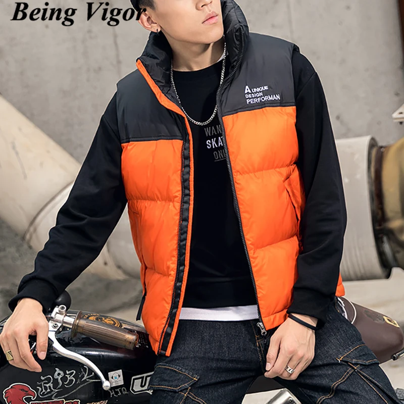 

Being Vigor Color Blocked Mens Gilet Cotton Padded Puffer Jacket Bubble Coat Full Zipper Thick Insulated Cotton Vest