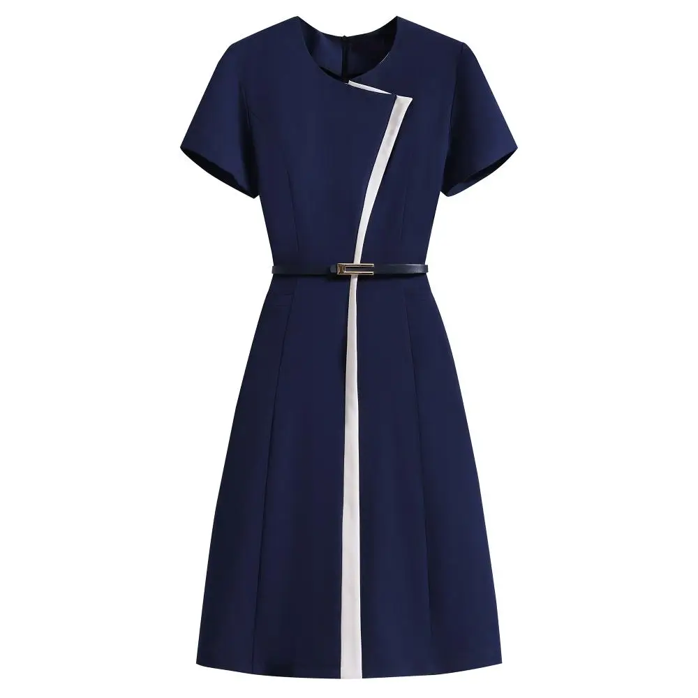 

Women 2023 Formal Occasion Elegant Party Dress Summer Short Sleeve Color Patchwork Graduation Knee Dresses Female New Robe