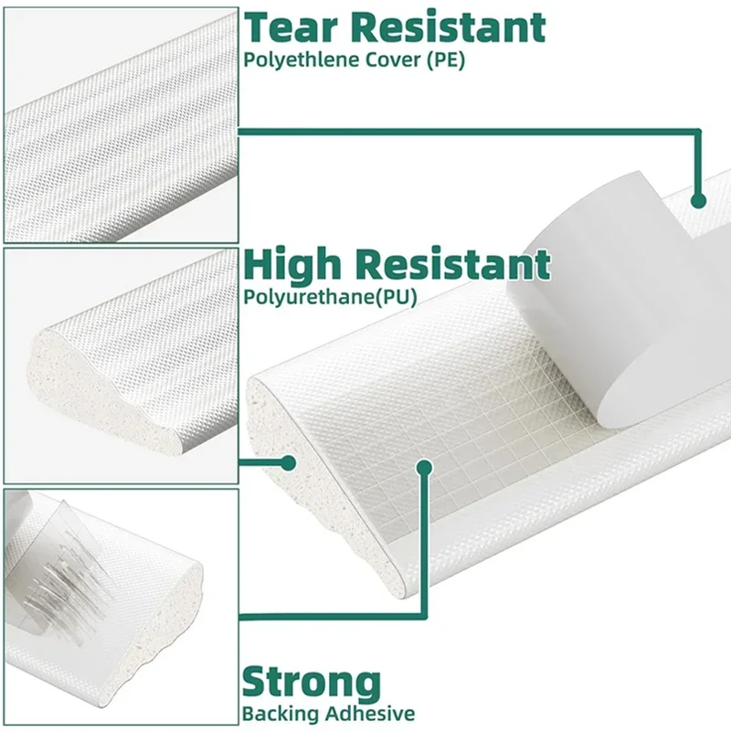 5M White Cladding Door and Window Seals wedge weather stripping seal strip Doors Gap Filler Noise Blocker Foam Tape Sealing