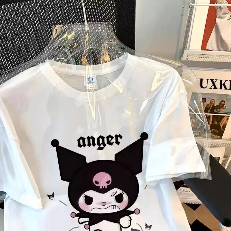 

2023 Sanrio Kawaii Kuromi Cute Cartoon Girls Summer Cotton Short Sleeve T-Shirt New Loose Half Sleeve Top Birthday Gift