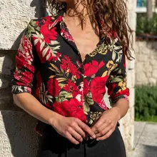 

2022 Spring Floral Print Shirt Women Tops Fashion Turndown Collar Long Sleeve Elegant Shirt Plus Size Office Lady Work Blouse