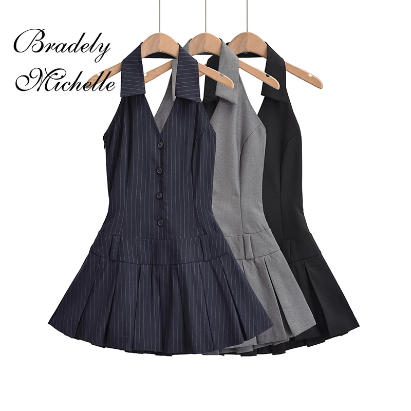 

Summer Dresses for Women 2023 Sexy Dress Backless Pleated Vestido V-Neck Pullover Bodycon High-Waist Mini Dress