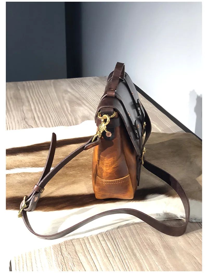 Designer high-quality genuine leather men's messenger bag luxury natural real cowhide outdoor travel work tablet shoulder bag