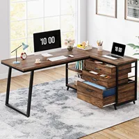 L-Shaped Computer Desk with 3 Drawers,Home Office Desk with Shelves, 53-Inch Industrial PC Desk for Small Space, Rustic Brown