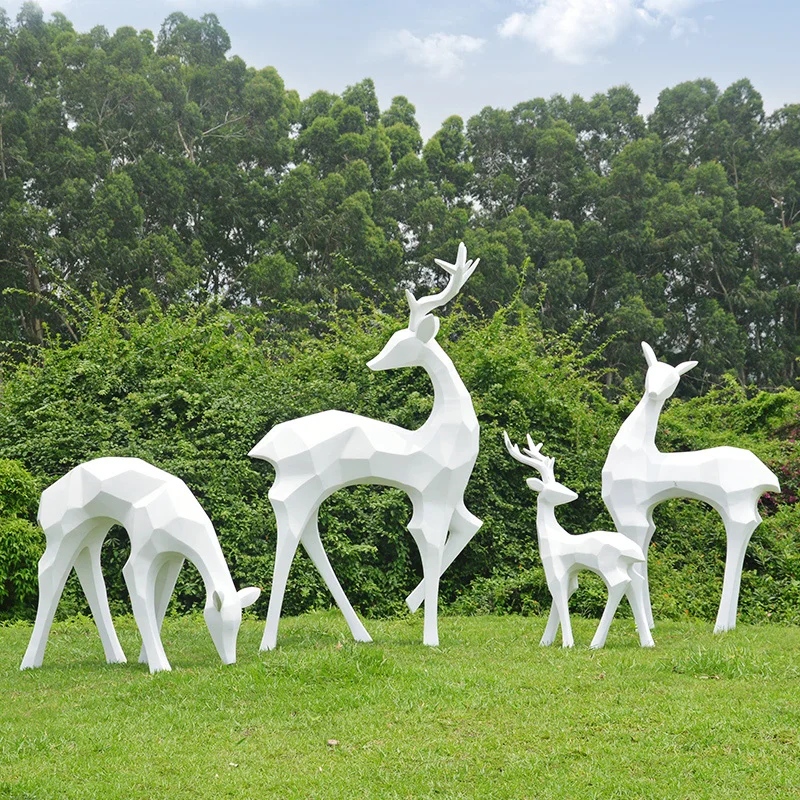 

Outdoor imitation copper sika deer FRP lucky animal sculpture lawn park forest landscape geometric ornaments