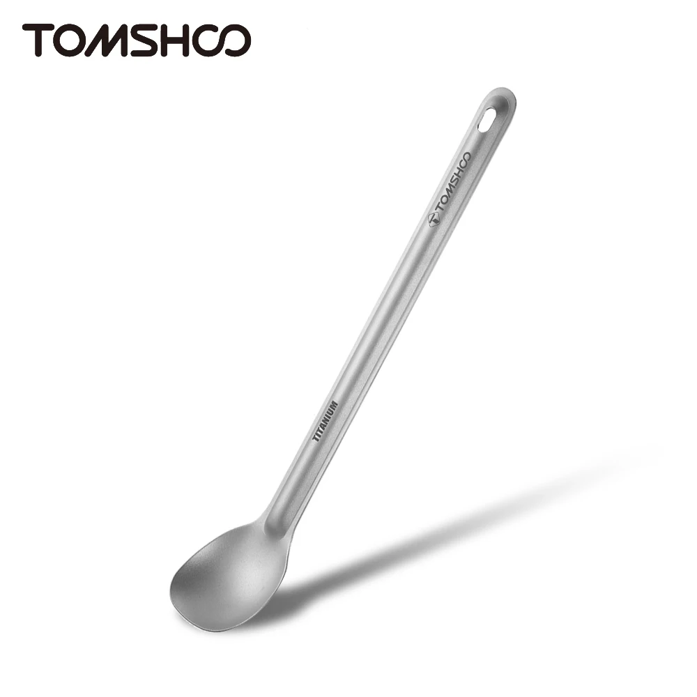 TOMSHOO Titanium Long Handle Spoon Outdoor Portable Dinner Spoon Cutlery Camping Backpacking Picnic Ultralight Camping Gadgets