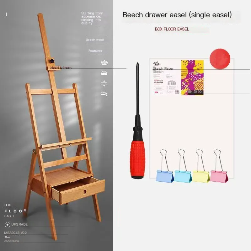 Foldable Beech Wood Frame Drawer Style Oil Painting Bracket Sketching Board Adjustable Easel