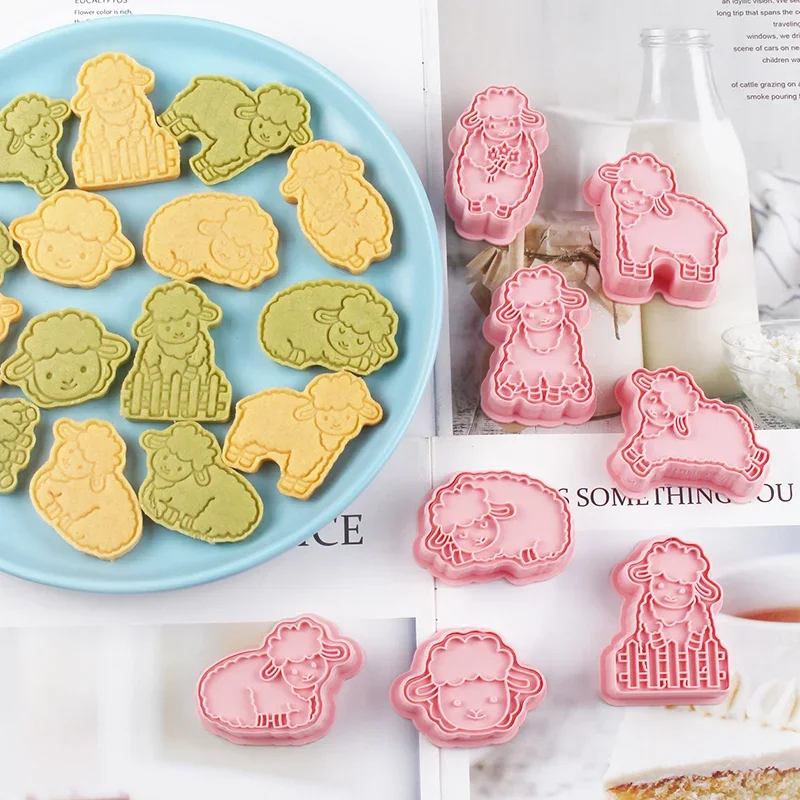 8Pcs/Set Cute Sheep Cookie Cutter Mold Creative Biscuit Stamp Embossers DIY Icing Cookie Fondant Cake Baking Accessories cookie cutter cookie mould fondant cutter pastry cutter
