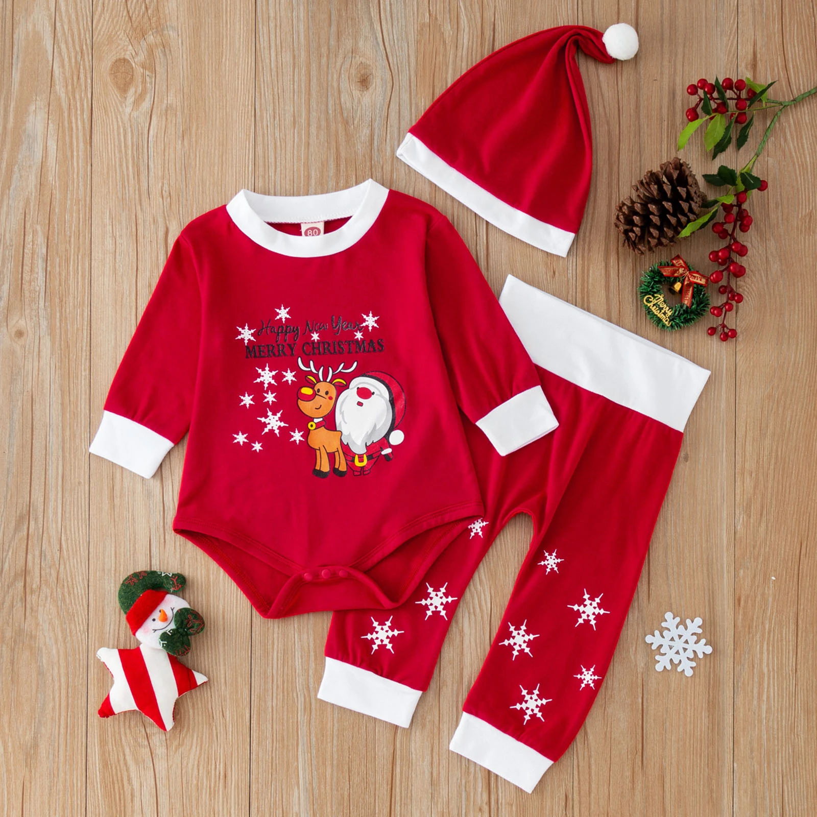 Infant Baby Boys Girls Christmas Deer Santa Xmas Letter Printed Romper Bodysuit And Pants Hat Pajamas Firetruck Clothes pajama sets button up	