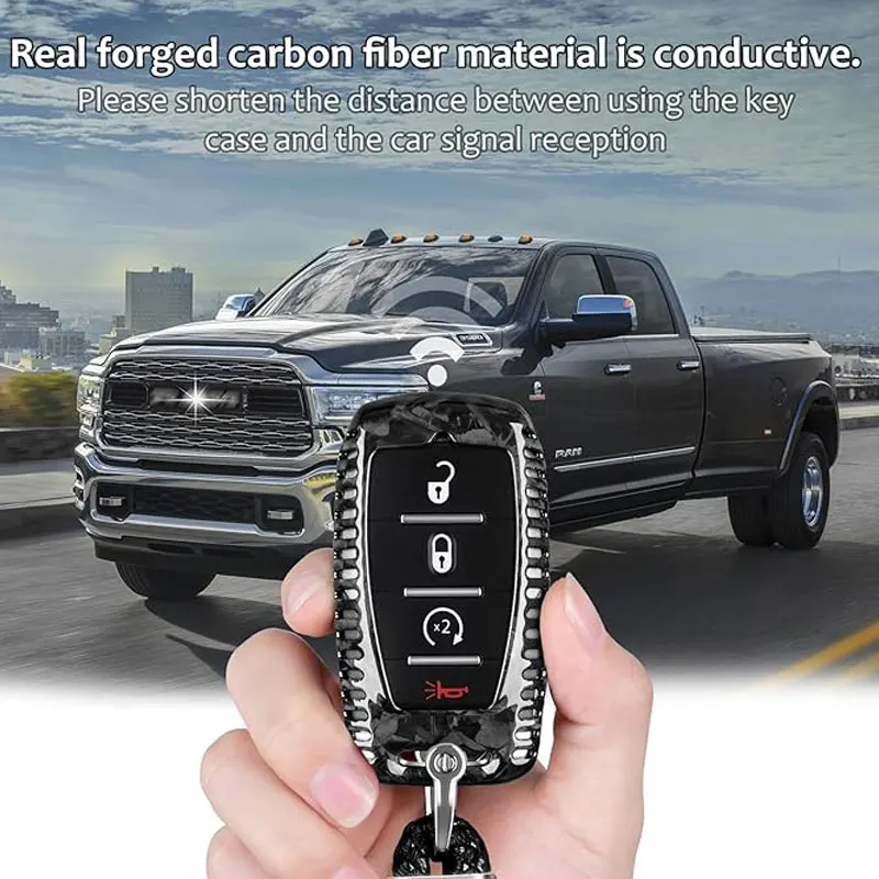 Carbon Fiber Key Fob Cover with Keychain for Ram 1500 Limited 2500 Power Wagon 3500 Promaster Smart Accessories Key Shell key case car key shell key cover fob cover