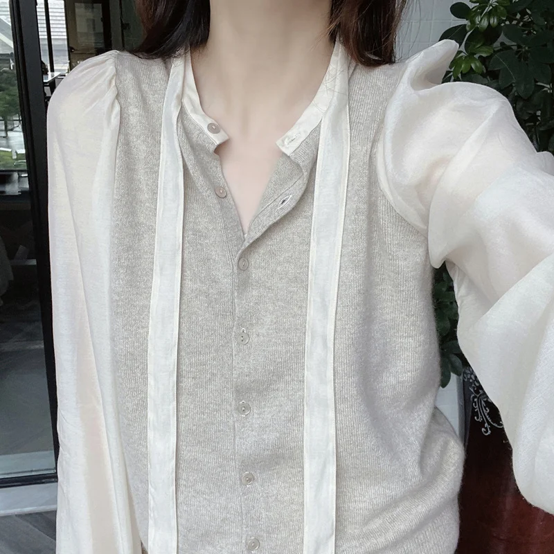 

Кашемировый модный вязаный женский весенний темпераментный Шелковый кардиган с лентой, жакет с круглым вырезом, свитер, Свободный Топ