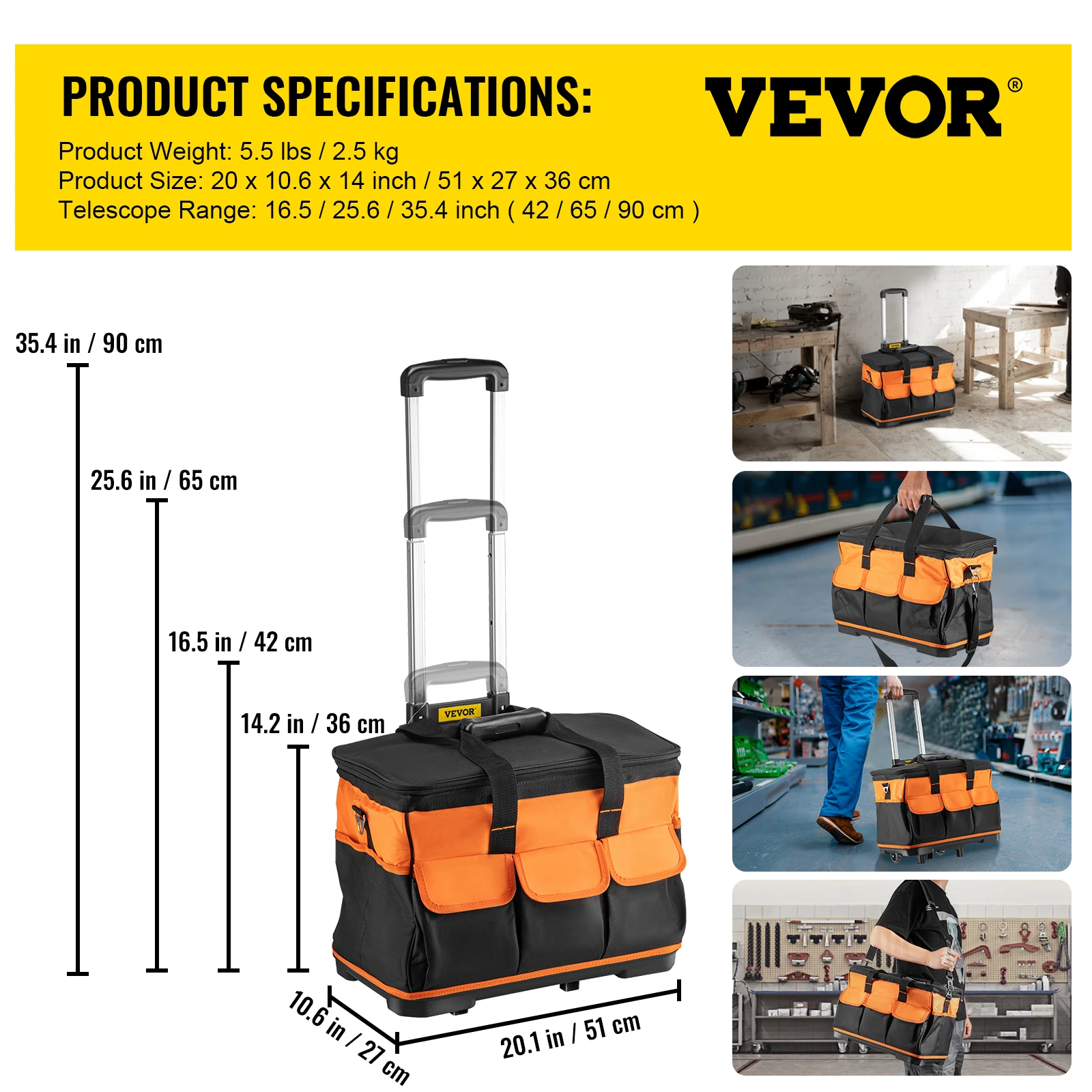 VEVOR Rolling Tool Bag Trolley Large Capacity Electrician