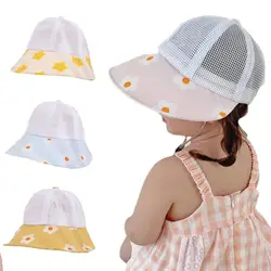 Baby Bucket Hat for Girls Sweet Floral Summer Hats Mesh Breathable Sun Cap Outdoor Travel Foldable Caps Babies Accessories 1-3Y