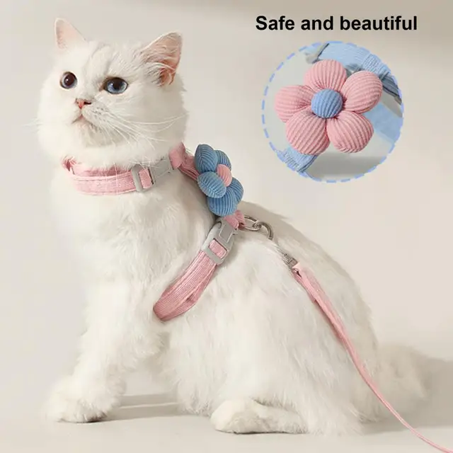Cat Leash with Breathable Mesh Adjustable Cat Harness Leash Collar Set with Flower Decor for Small Medium for Outdoor for Cats 5
