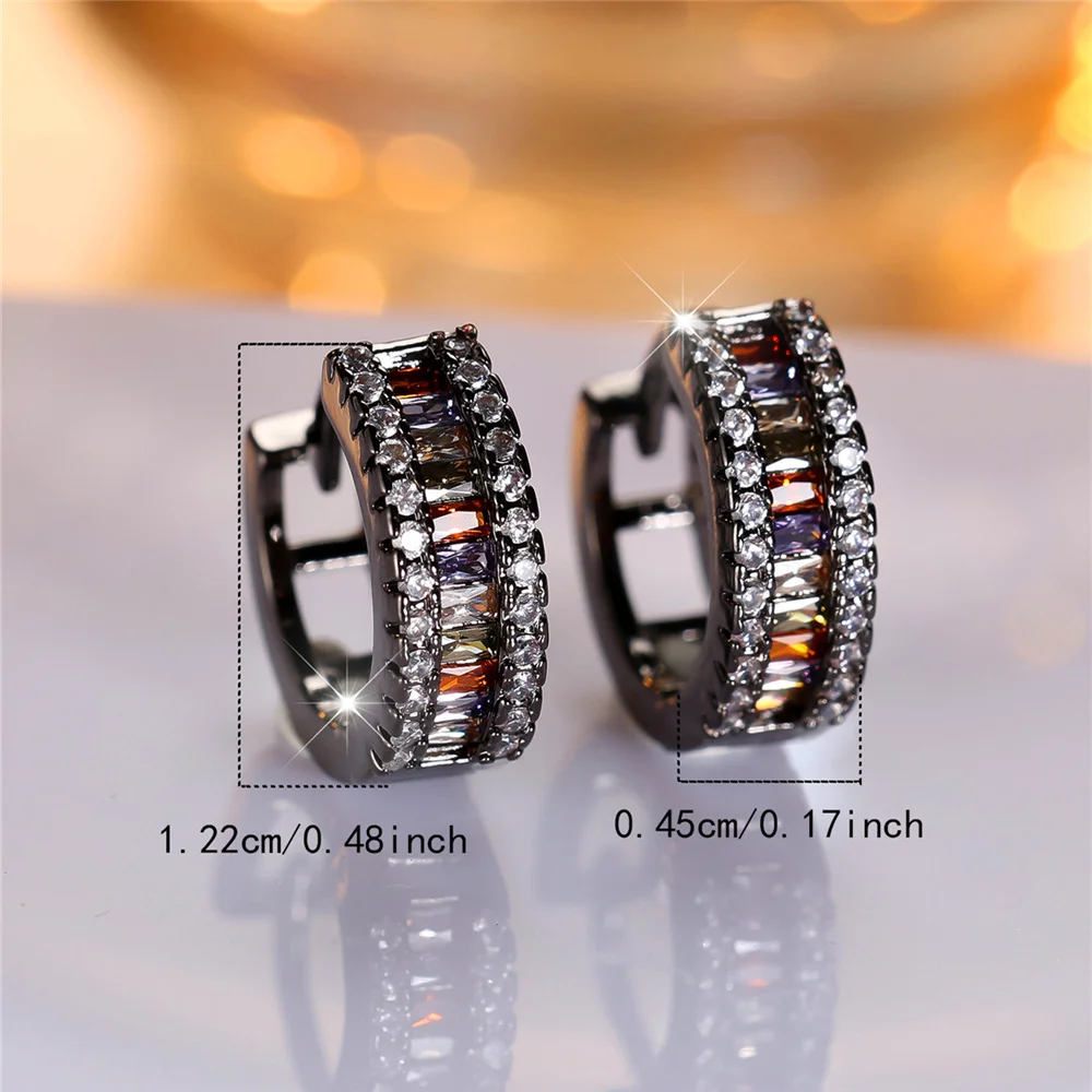Trendy Crystal Female Small Rainbow Zircon Stone Hoop Earrings Vintage Black Gold Color Wedding Jewelry For Women