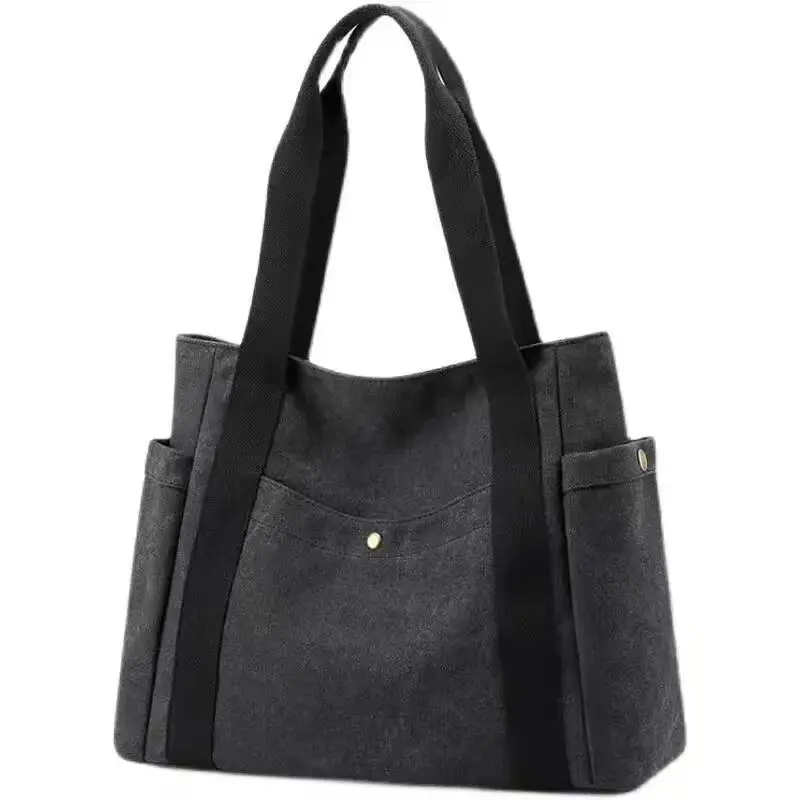 

2023 New student CanvasTote Bag fashion multilayer pocket big capacity women casual Handbag Simple Lady shoulder bag