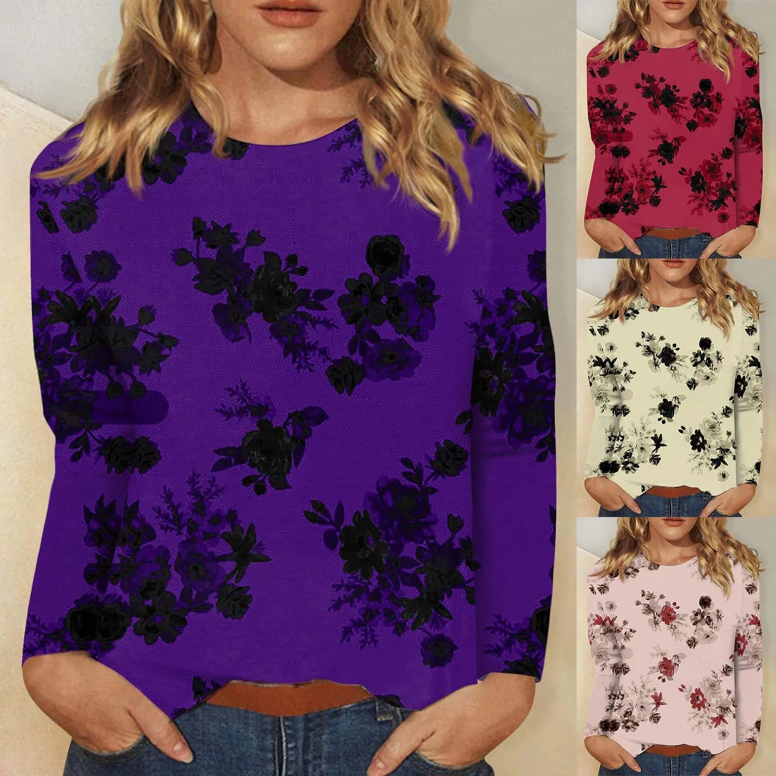 

Women's Pullover Long Sweatshirt Women Vintage Long Sleeve Loose Blouse Women's Crew Long Top Women Shirts And Tops