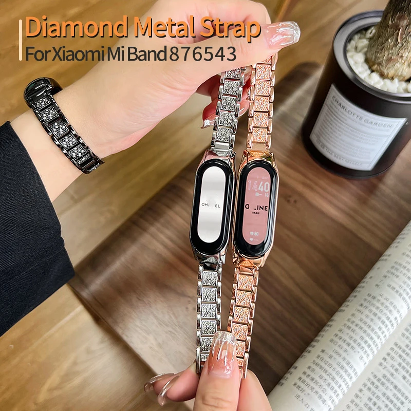 

Glitter Diamond Metal Strap for Xiaomi Mi Band 8 Women Jewelry Bracelet for Mi Band 7 6 5 4 3 Smartwatch Wristbands Accessories