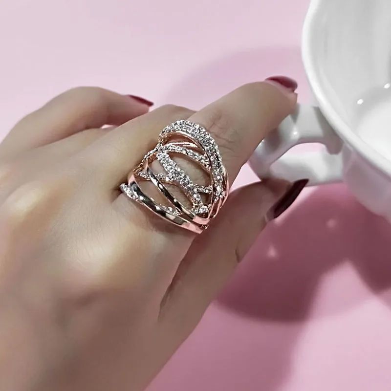 Fashion Multi Circles Twisted Wide Rings Mirco Paved Clear CZ Stone Women Jewelry wedding rings,round rings,silver ring,womens ring,finger rings,jewelry rings,ring jewelry,cubic zircon ring