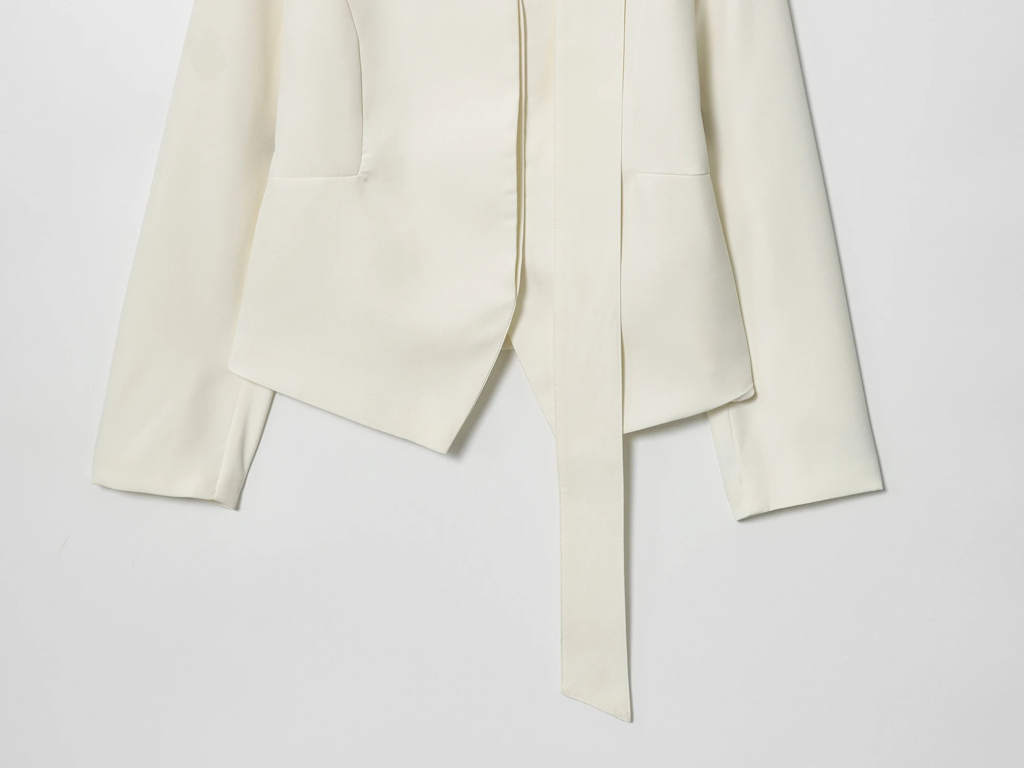 Women Elegant White Blazer Coat Female Scarf Lace-Up V-Neck Long Sleeve Luxury Outwear Sping Autumn Lady Jackets Coat Streetwear