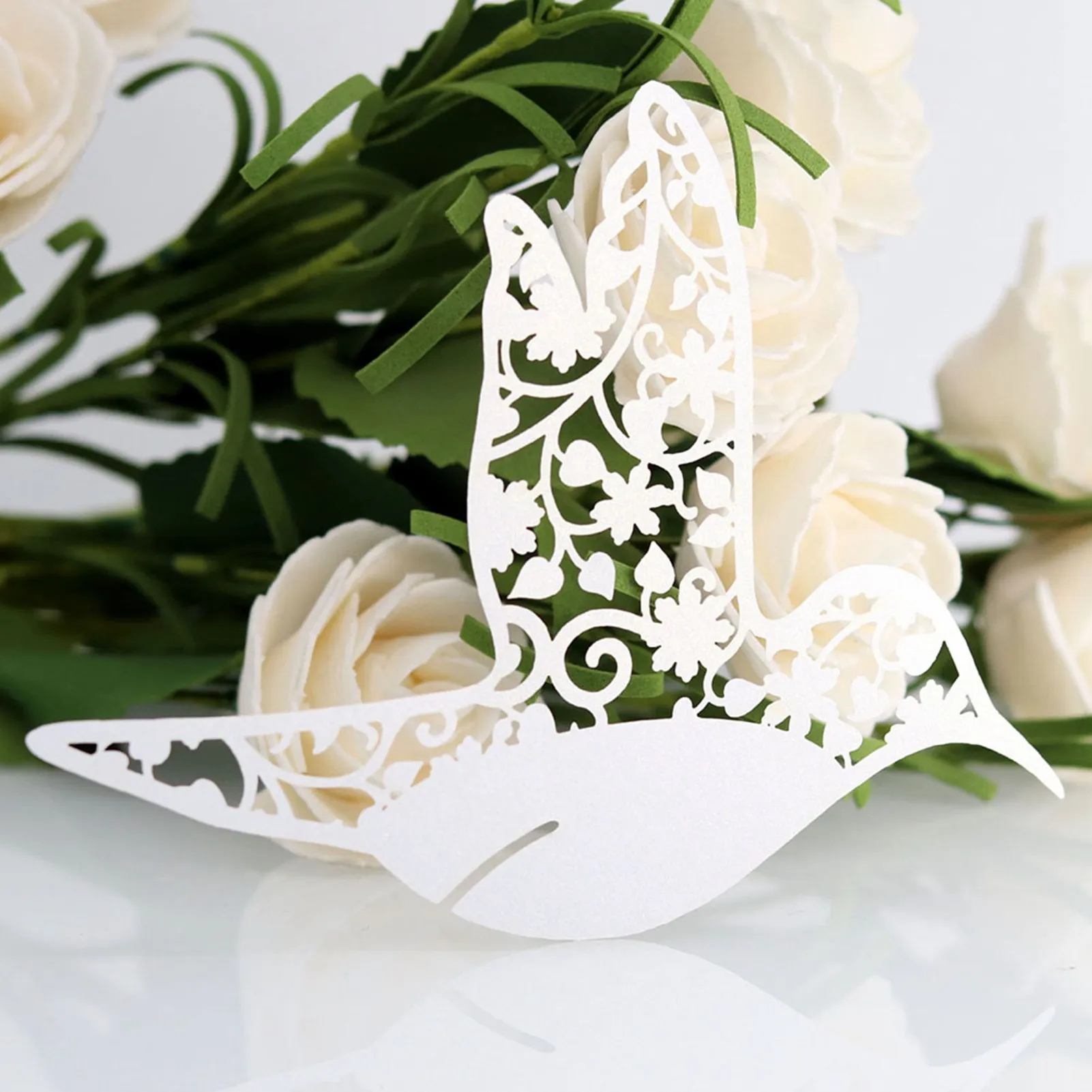 50Pcs Creative Little Bird Shape Wedding Hollow Name Place Cards for Wine Glass Table Decoration