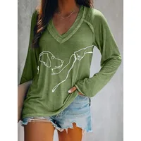T-shirts pour femmes avec imprimé chien, décontractés d'été, amples à manches longues et col en V, blanc, noir, bleu, vert – Grande Vente 4