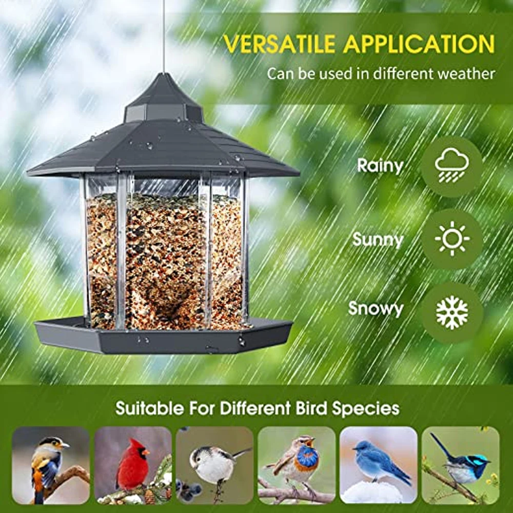 Waterproof Gazebo Hanging Wild Bird Feeder Outdoor Container With Hang Rope Feeding House Type Bird Feeder Aves Decor